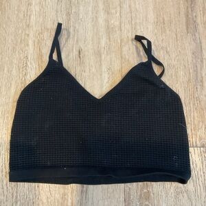 Bozzolo - Spaghetti Strap Waffle Knit Crop Top - Black - Ladies Size S/M